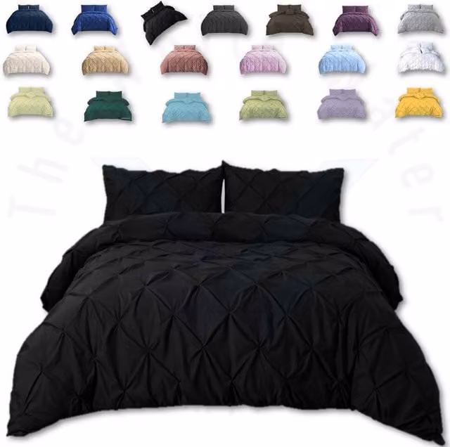 TheWhiteWater Limited Pintuck Bedding Duvet Cover and Pillowcase Set in Black, Single