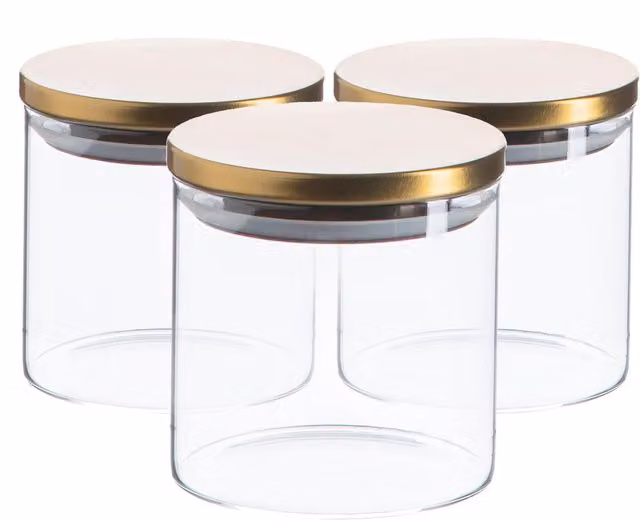 Argon Tableware Scandi Airtight Glass Storage Jar with Metallic Lid, Gold, 550ml