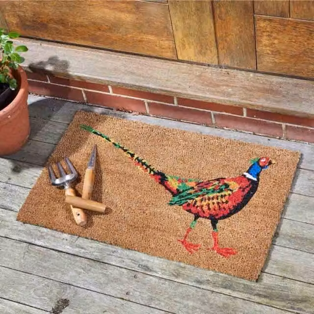Le Faisan Heavy Duty Rectangular Coir Door Mat with Animal Design in Brown, Red, Green, Blue or Multicolour