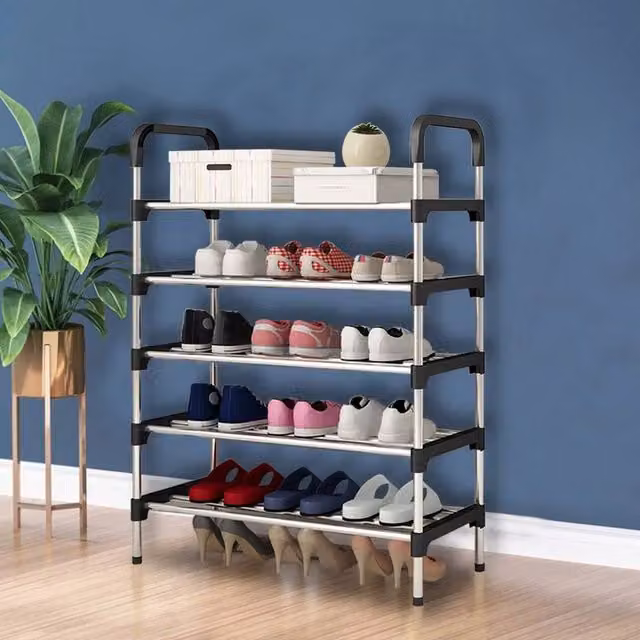 SPETLEK 5-Tier Narrow Metal Shoe Storage Rack in Silver