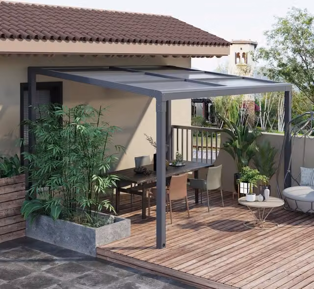 Outsunny Aluminium Hardtop Pergola Gazebo in Black and Anthracite with Transparent Polycarbonate Windows, W: 400 cm, D: 300 cm, H: 300 cm