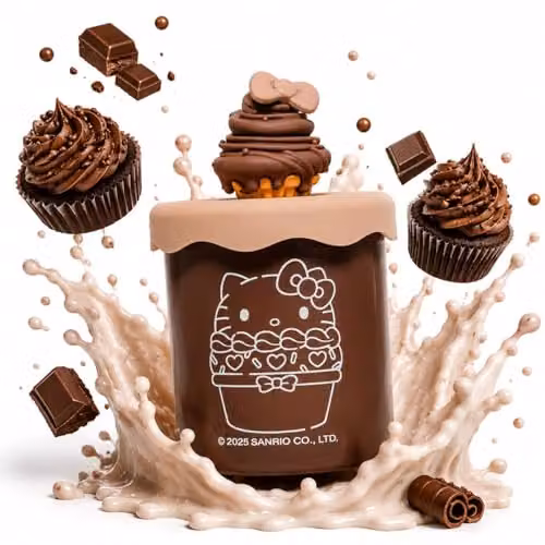 Hello Kitty Bakery Chocolate Cream Scented Candle in a Brown Glass Jar with Decorative Silicone Cupcake Lid – 2