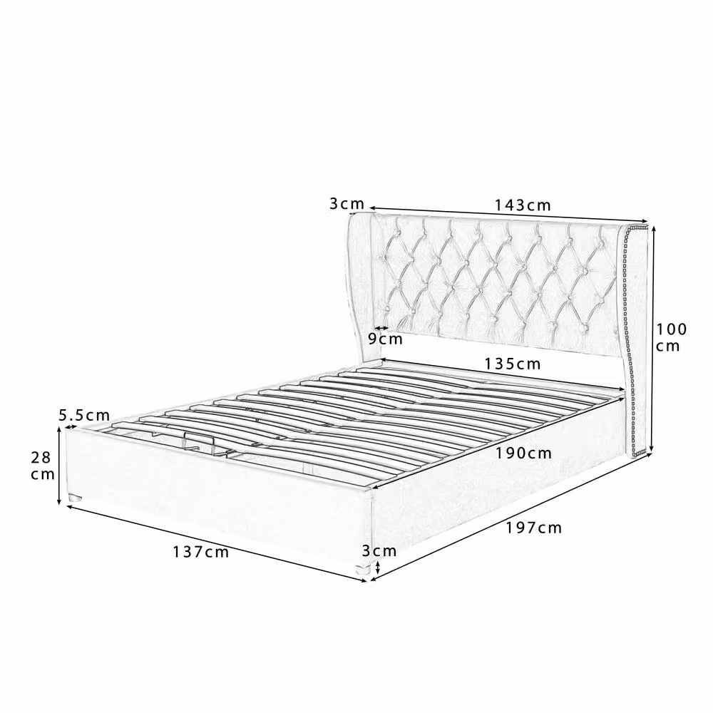 Merax Blue Velvet Upholstered Double Ottoman Storage Bed Frame, W: 135 cm x D: 190 cm – 3
