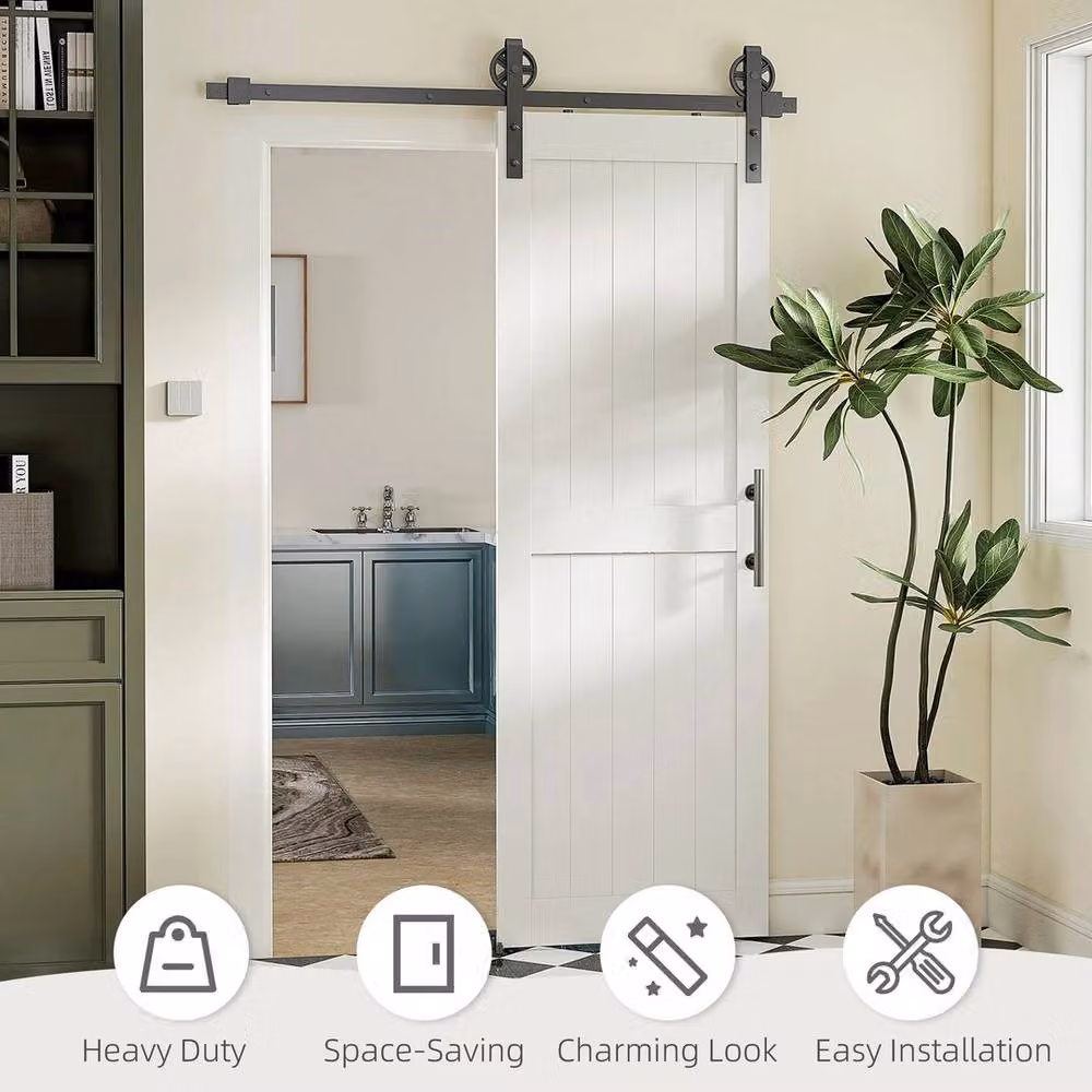 SPETLEK White Sliding Barn Door Kit with Track, MDF and Pine Wood, W: 52 cm, H: 152.4 cm – 3