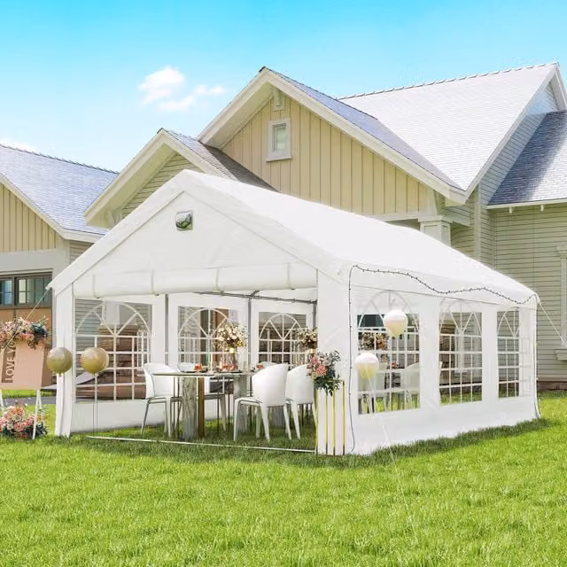 Outsunny White Party Tent with Windows and Gable Roof, W: 6 m, D: 4 m – 1