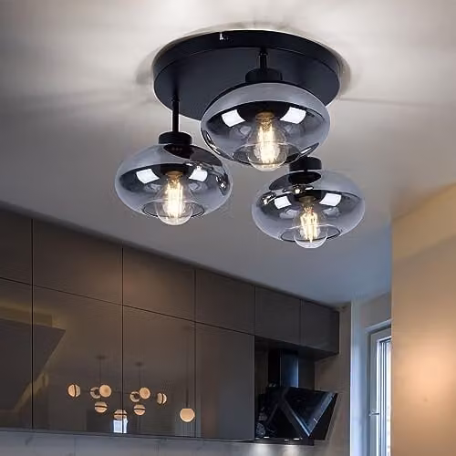 Globo Lighting Retro Smoked Glass Ceiling Light in Black with 3x E27 Sockets, Diameter: 40 cm, Height: 24 cm – 4
