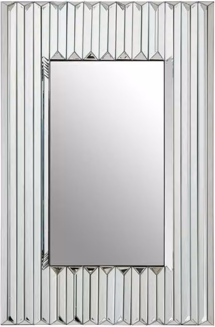 Orsina Modern Ridged Wall Mirror in Silver with Geometric Bevelled Shards, H 111 x W 72 x D 4 cm