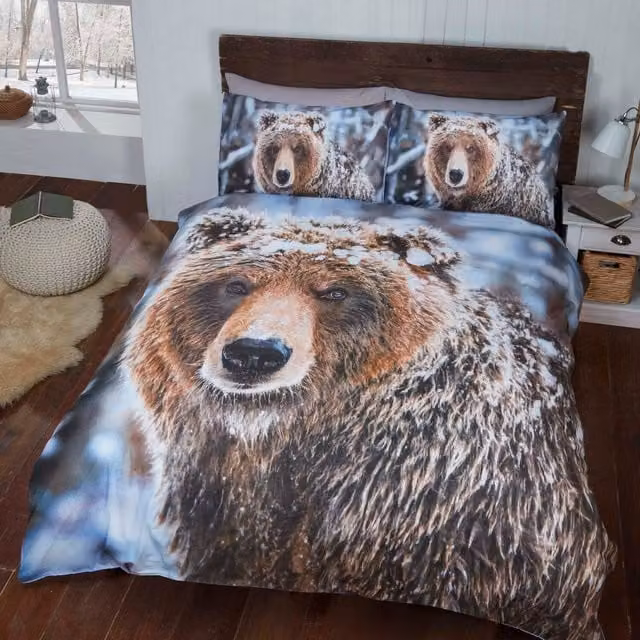 Rapport Home Big Bear Polycotton Duvet Set and Pillowcase, Multicolour/Brown, W: 140 cm, L: 200 cm