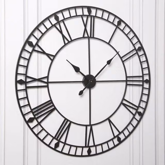 Home Garden Direct EOS Skeleton Wall Clock with Roman Numerals in Gold and Black, W/D/H: 100 x 100 x 1 cm
