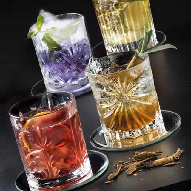 RCR 8 Piece Geometric Crystal Glass Tumbler Set, 340ml, Transparent/White