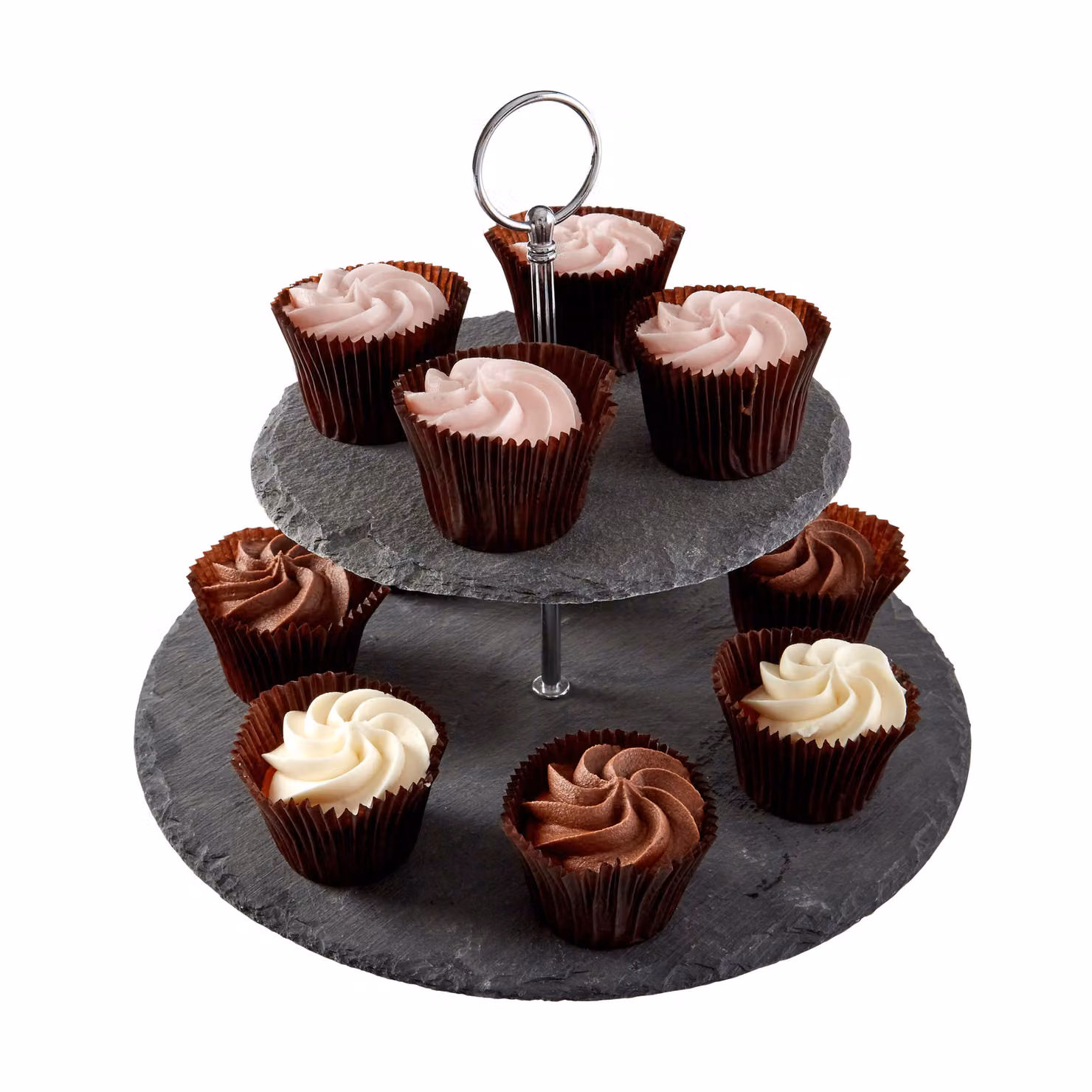 Orsina 2 Tier Round Slate Cake Stand in Grey and White – 2