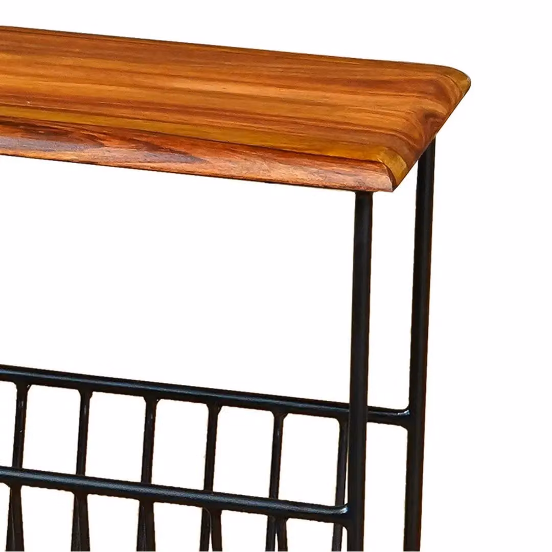 Jaipur Furniture Ltd Ganga Iron Magazine Rack in Sheesham Wood with Black Finish, W50 x D1 x H40 cm – 3