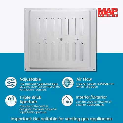 MAP Vents 939-31 Adjustable Aluminium Metal Grille Vent, Silver, W: 22.9 cm x H: 22.9 cm – 2