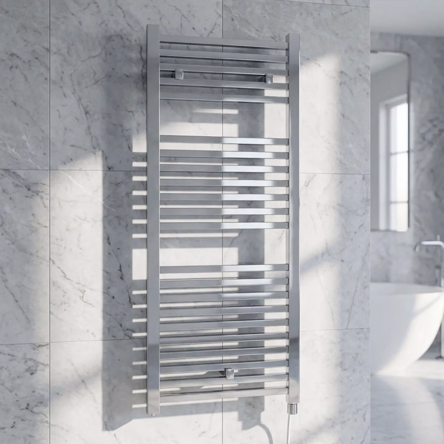 Balterley Electric Vertical Square Towel Rail, 300 Watt, Silver, H: 111 cm, W: 50 cm – 2