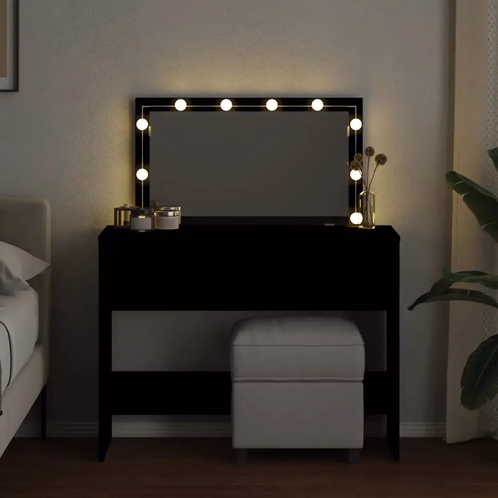 Berkfield Home Modern Black Dressing Table with Hollywood LED Mirror W/D/H: 100 x 40 x 120 cm – 3