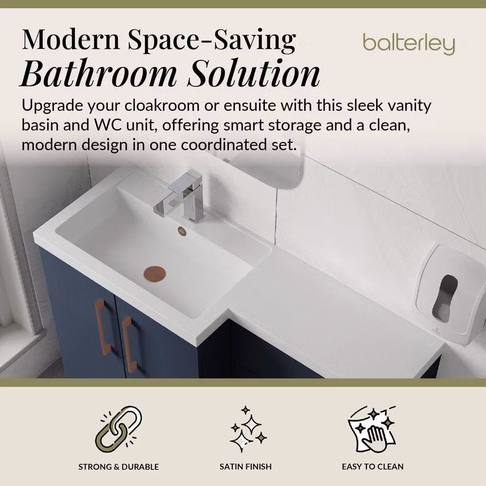 Balterley Modern Left-Hand Vanity and WC Unit Combination in Matt Blue, W: 110 cm, H: 84 cm – 2