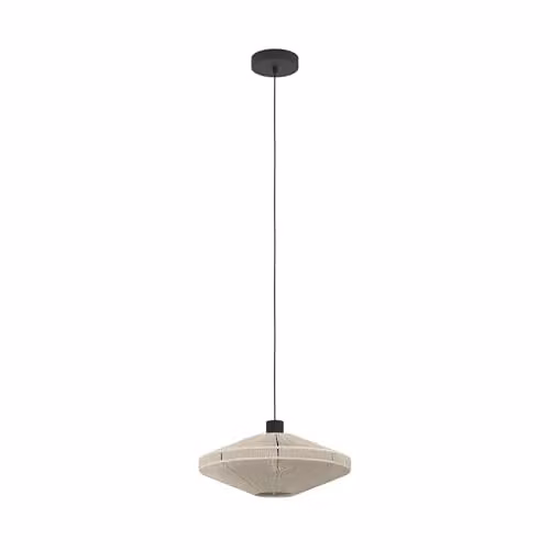 Eglo Midsumer Pendant Lamp in Black and Beige with Rattan and Metal Design, Diameter: 38 cm, Height: 110 cm