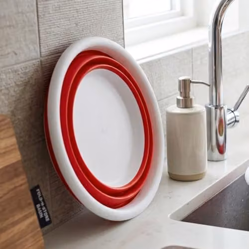 Premier Housewares Collapsible Round Washing Up Bowl Red and White W: 38 cm x D: 38 cm x H: 14 cm – 3