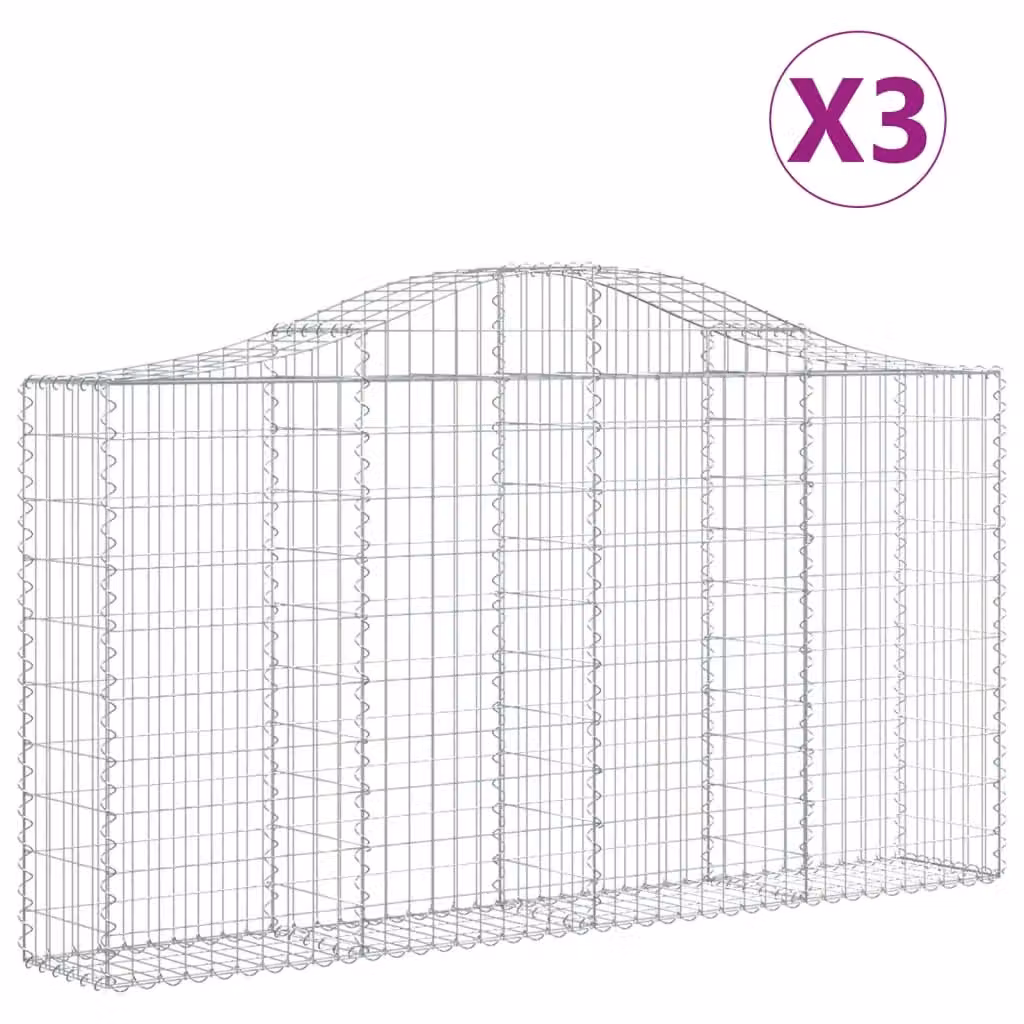 Berkfield Home Arched Gabion Baskets, 3 Piece Set, Silver Galvanised Steel, W: 200 cm, D: 30 cm, H: 100-120 cm – 2