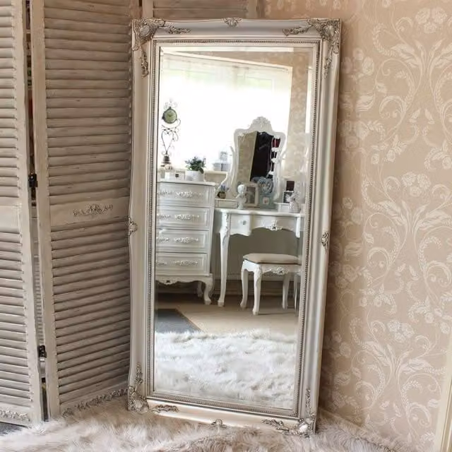 Melody Maison Large Silver Ornate Wall and Floor Mirror, H 158 cm x W 78 cm – 1