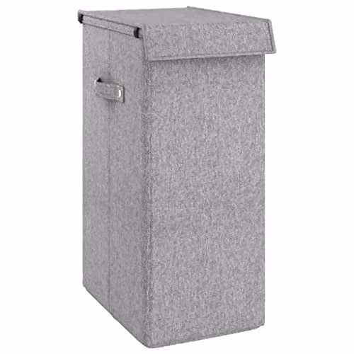 vidaXL Collapsible Laundry Hamper in Grey Fabric, W/D/H: 26 x 34.5 x 59.5 cm