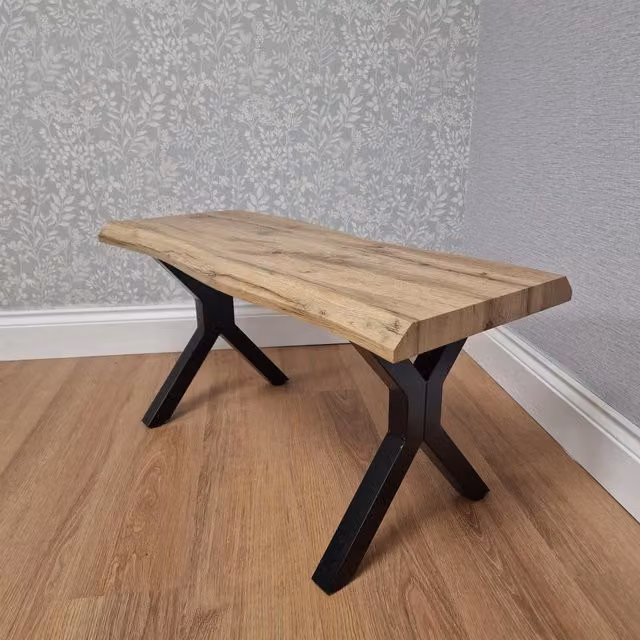 KOSY KOALA Minimalist Wooden Bench with Metal Legs in Brown, W/D/H: 120 x 40 x 45 cm