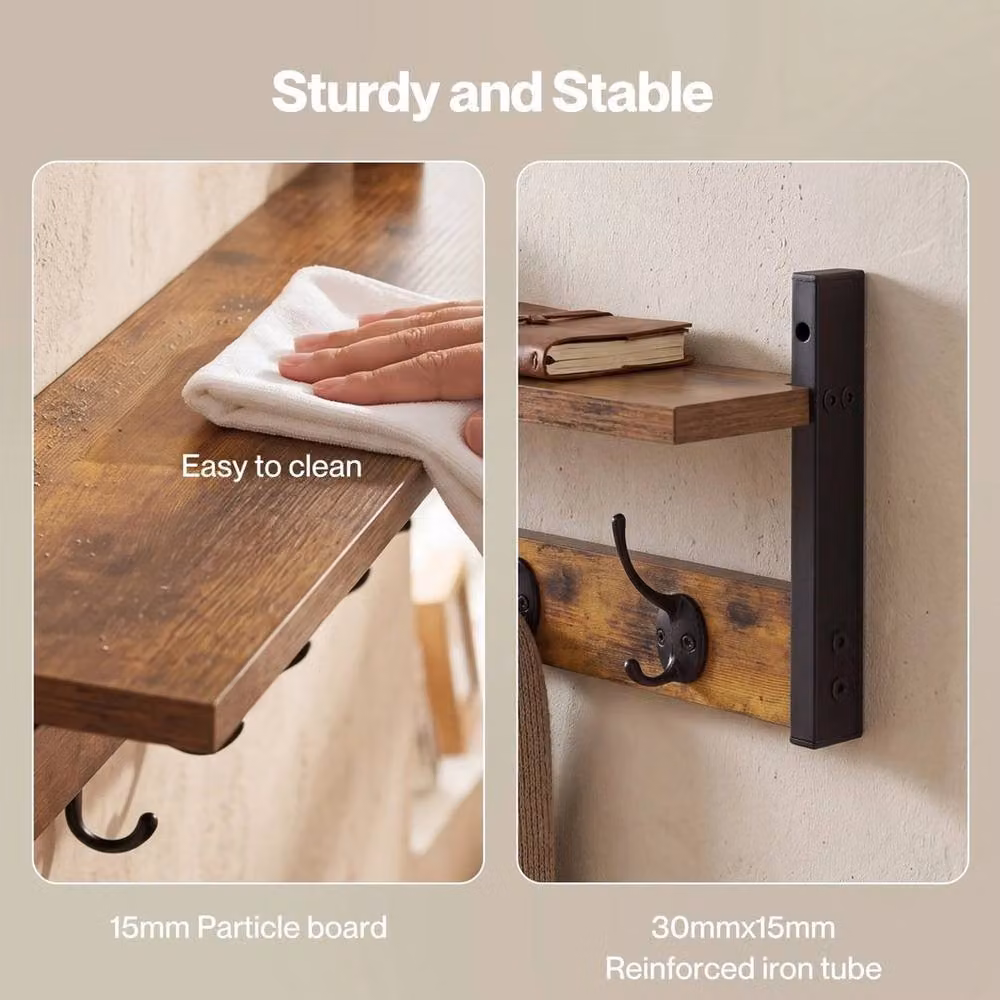Kelvenix Modern Wall Mounted Wooden Coat Rack in Brown and Black – 5