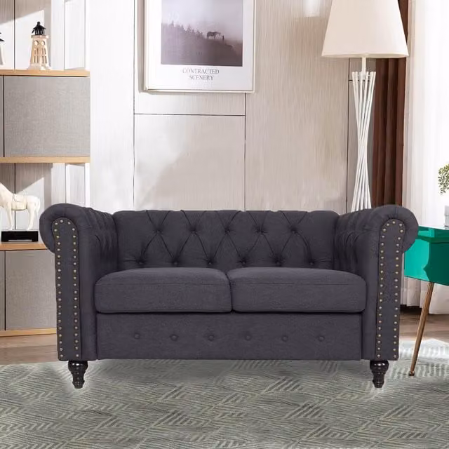 Furniture One Mid-Century Upholstered Fabric Sofa in Grey