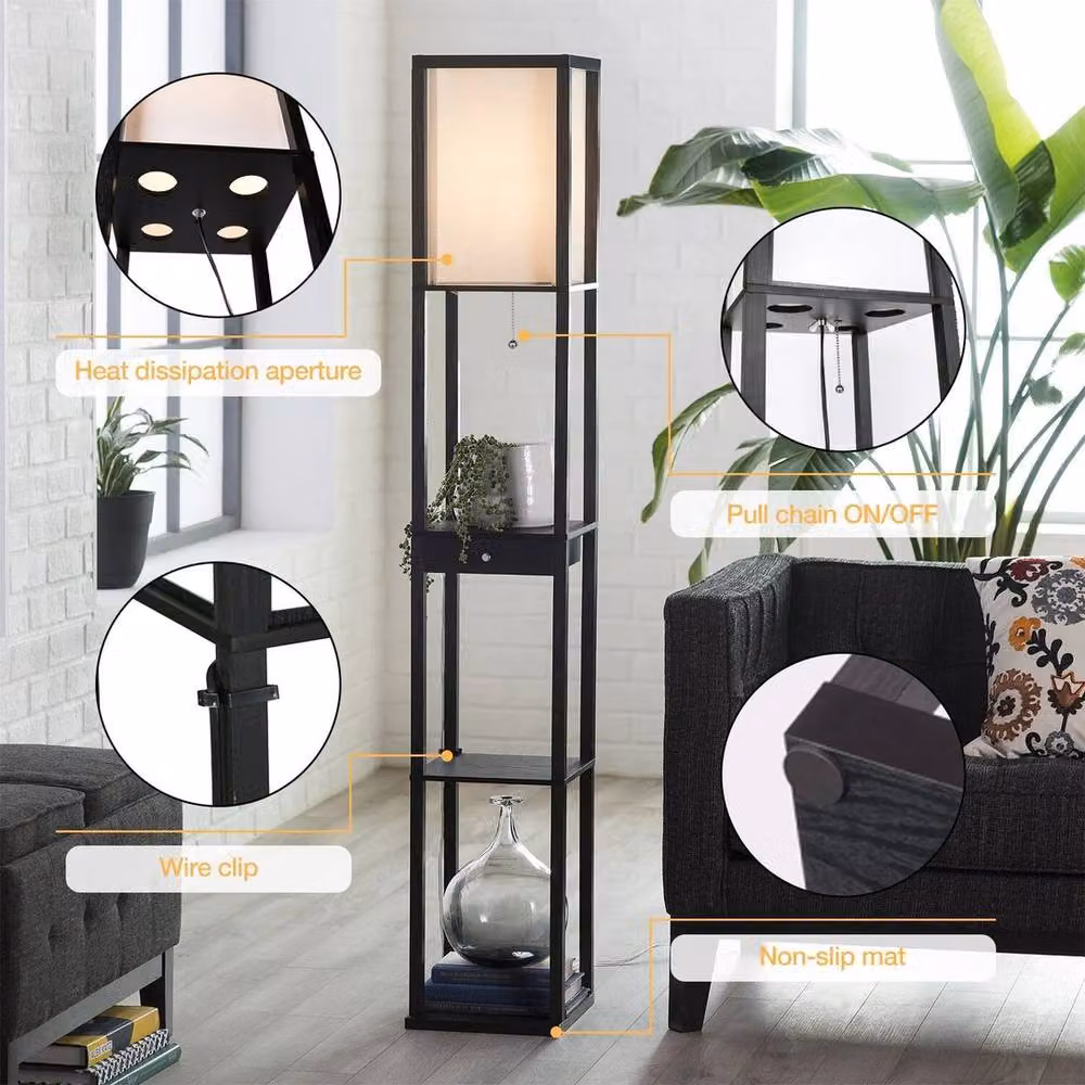 EONLION Modern Black Metal Floor Lamp with Shelf Storage – 5