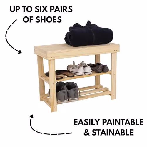 Core Products Solid Pine Wood Shoe Bench in Sand, W/D/H: 60 x 30 x 45 cm – 3