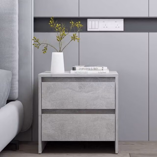 Berkfield Home Bedside Cabinet in Concrete Grey, W/D/H: 45 x 34.5 x 44.5 cm