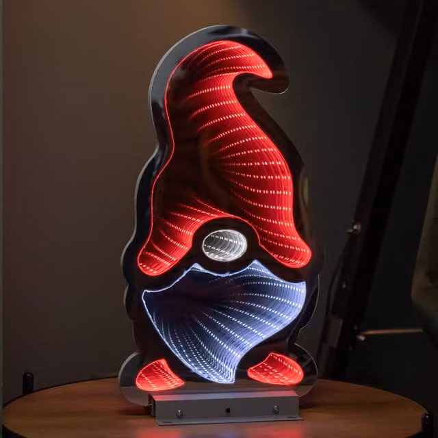 Samuel Alexander 40cm LED Infinity Christmas Gonk Light Decoration with Red Hat and Metal Stand – 1