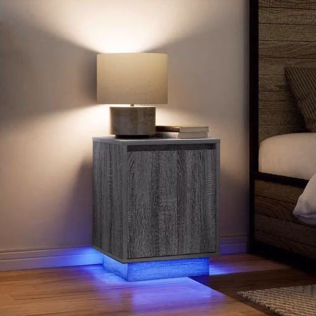 Berkfield Home Bedside Cabinets with Integrated LED Lights, 2 Pieces, Grey Sonoma, W/D/H: 38 x 34 x 50 cm – 1