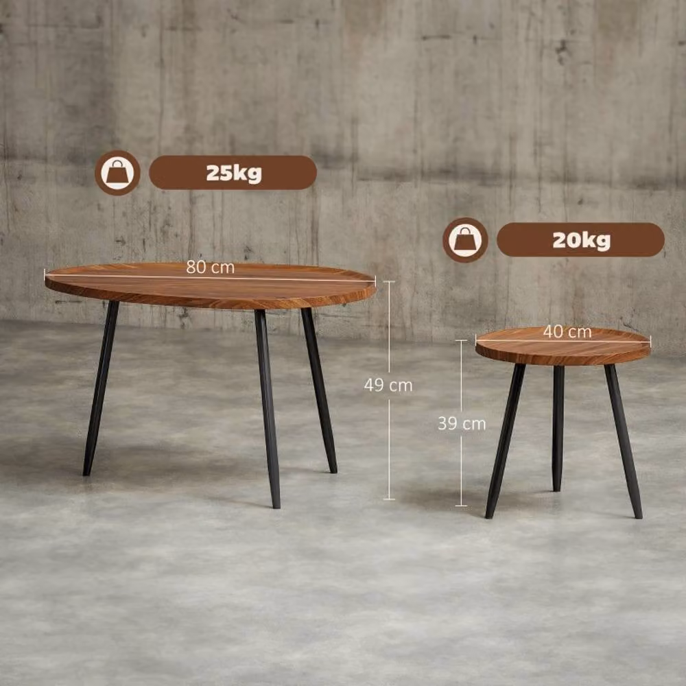 STILVORA Nesting Coffee Table Set of 2, Natural Chestnut and Black Metal Legs, 80 cm – 4