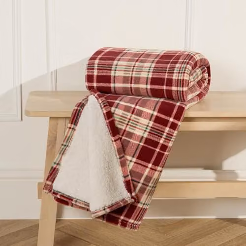 OHS Red Tartan Check Christmas Sherpa Fleece Throw Blanket, W/D/H: 125 x 150 cm – 2