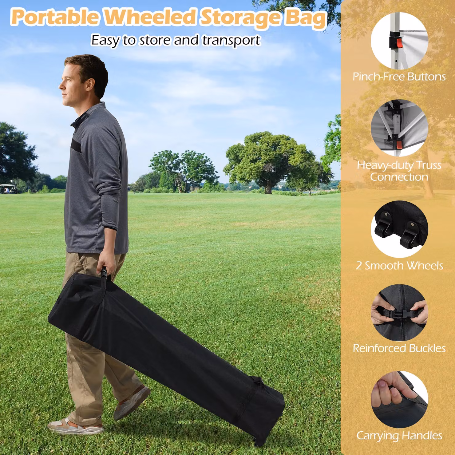 Gymax White Pop Up Canopy Tent with 2 Half Sidewalls and Wheeled Bag, W: 300 cm, D: 300 cm, H: 266 cm – 4