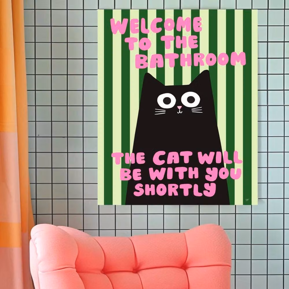 The Paper Tail Bathroom Cat Multicolour Illustration Paper Poster, W: 21.0 cm, H: 29.7 cm – 3