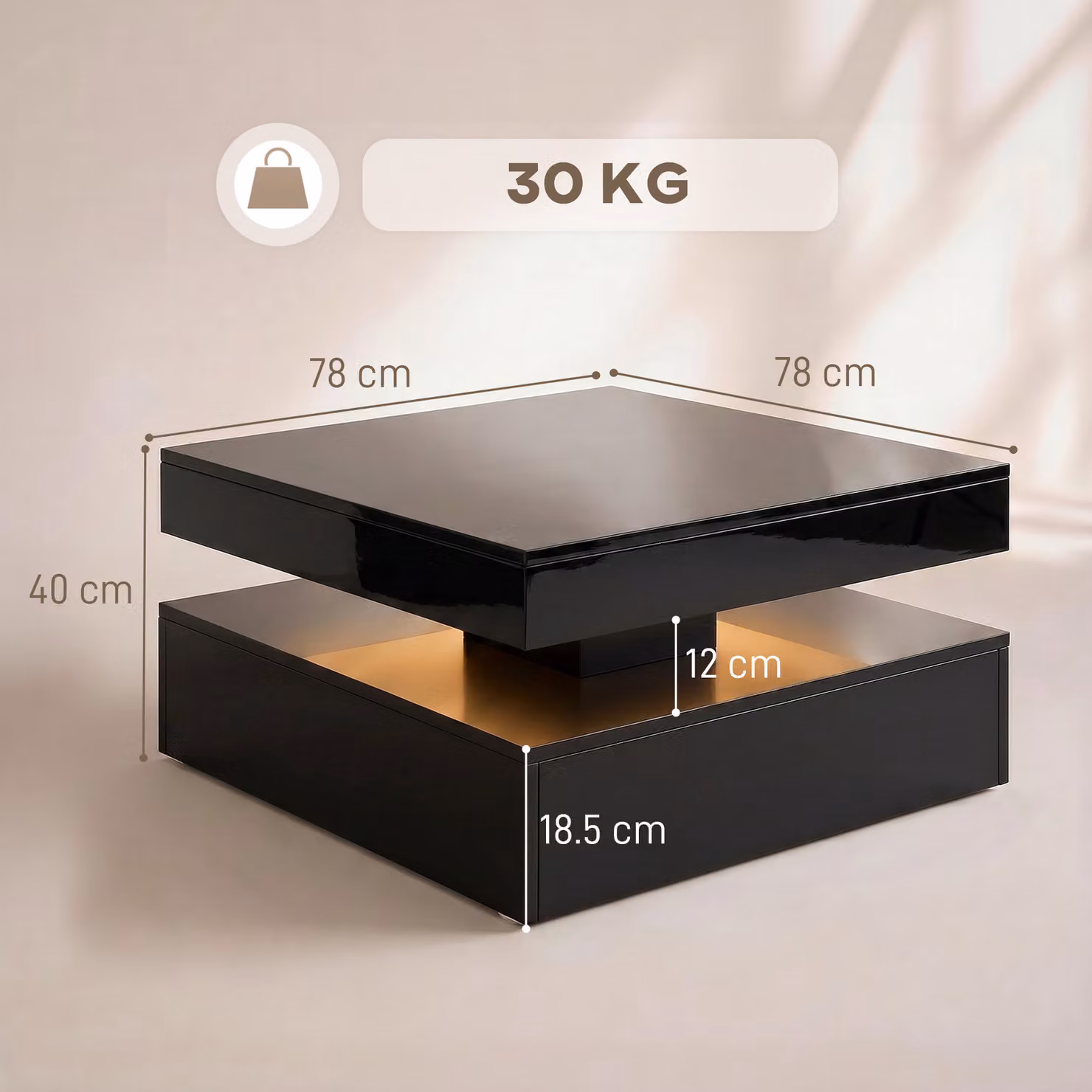HOMCOM Modern 2-Tier LED Coffee Table with Storage and Open Shelf in High Gloss Black – 3