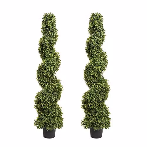 GreenBrokers 2x Artificial Spiral Boxwood Topiary Trees, Green, Height: 120 cm