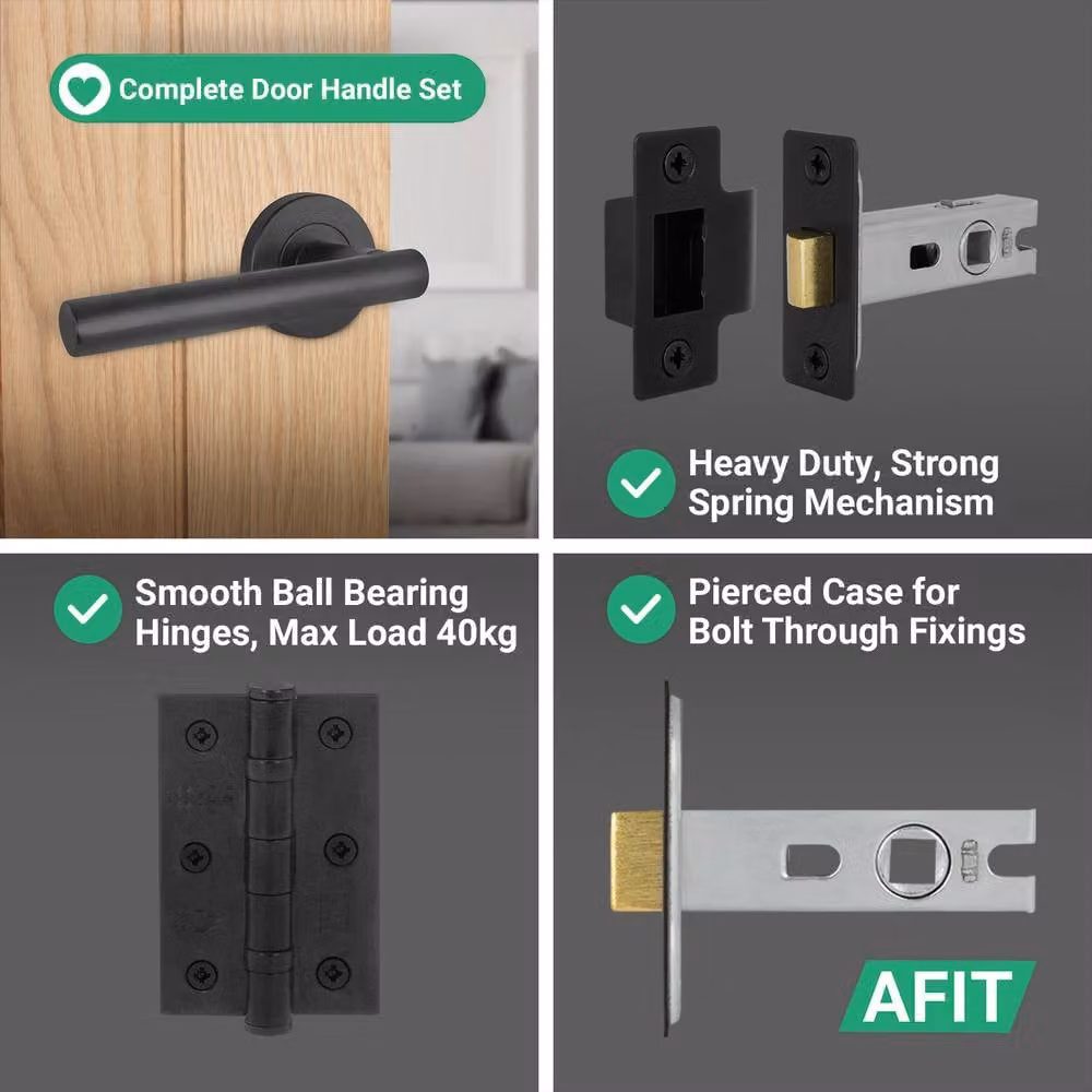 AFIT Matt Black Stainless Steel Return to Door Handles with 76mm Latch Hinges, 150 x 150 mm – 4