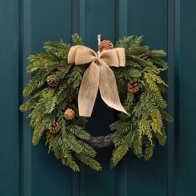 Scottish Everlastings Ltd Real Touch Half Wreath with Hessian Bow in Green, Diameter: 50 cm – 1