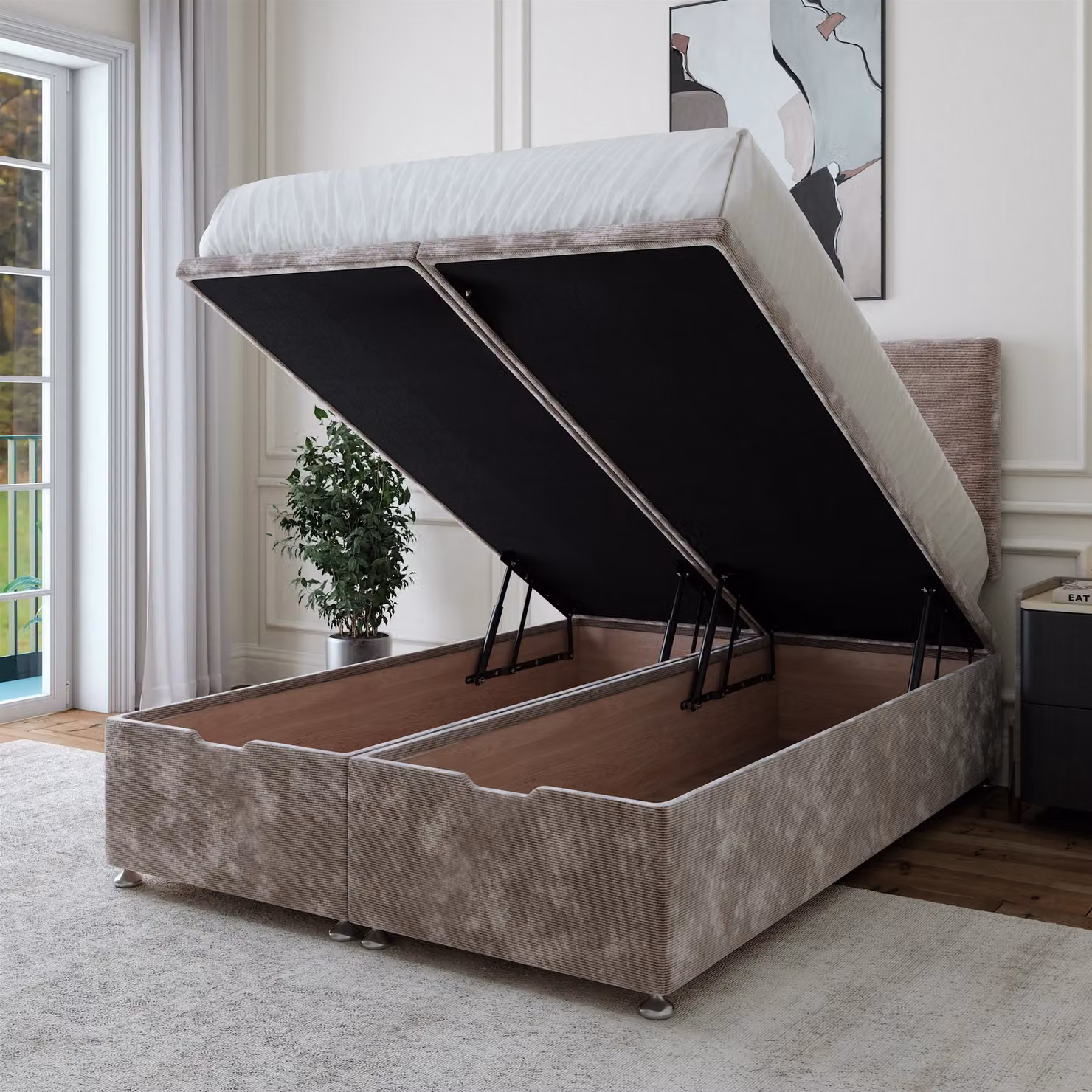 Bedmaster Silver Chenille Upholstered Ottoman Divan Base and Plain Headboard, W/D/H: 90 x 190 x 35 cm – 2