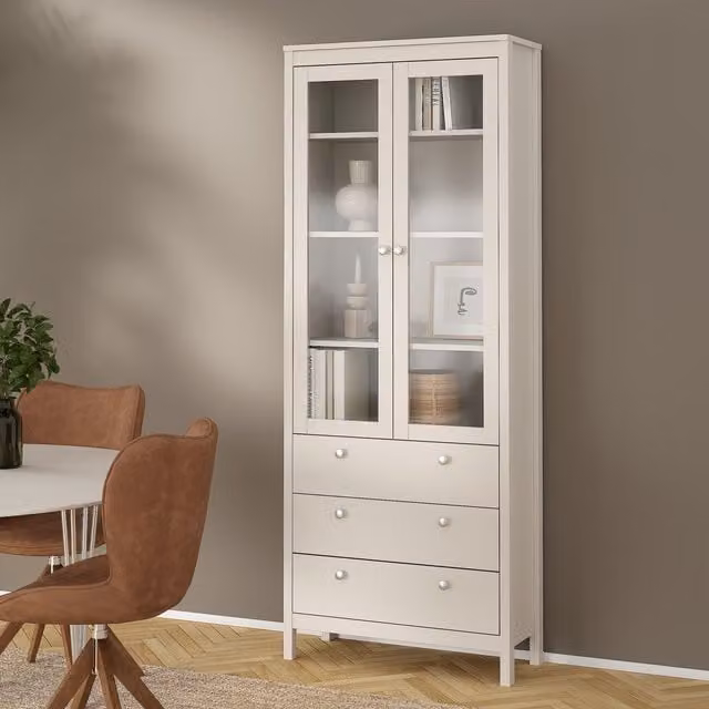 Furniture To Go Madrid China Cabinet with 2 Glass Doors and 3 Drawers in Matt Black and Cashmere