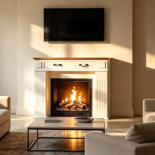 Gr8 Home Modern Wood Fireplace Surround with 3 Storage Cupboards in Brown and White – 3