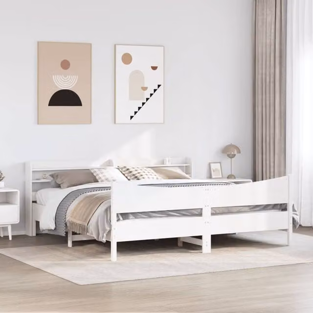 Berkfield Home Sleek Super King Bed Frame with Headboard and Side Compartments, White, W/D/H: 180 x 200 x 82 cm – 1