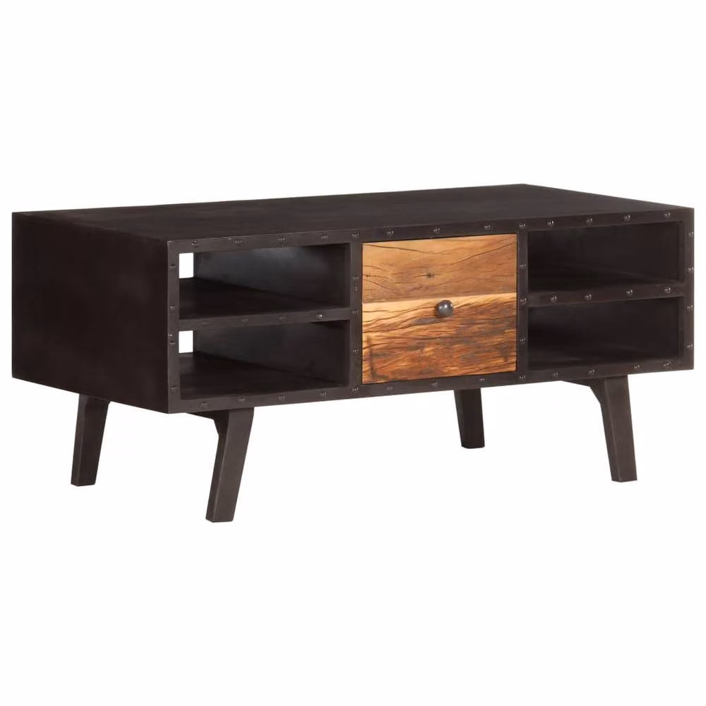 Berkfield Home Rectangular Coffee Table in Black Solid Reclaimed Teak and Mango Wood, W: 100 cm, D: 50 cm, H: 45 cm – 2