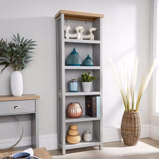 Home Source Avon 5 Tier Tall Bookcase Shelving Unit in Grey
