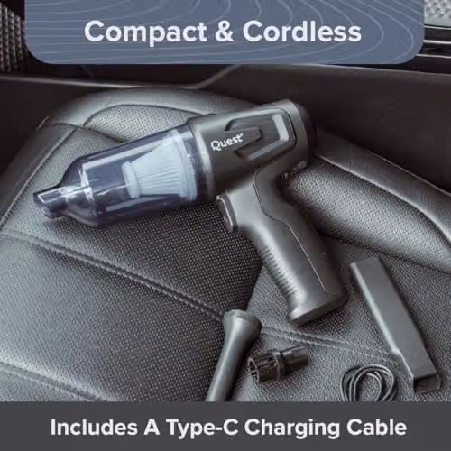 Quest Handheld Car Vacuum and Blower with 6 Attachments, 12000Pa High Power Suction, HEPA Nano Filter and USB Charging in Grey and Black – 4