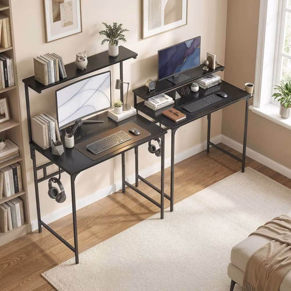 STILVORA Modern Computer Desk with Shelving in Black Finish – 5