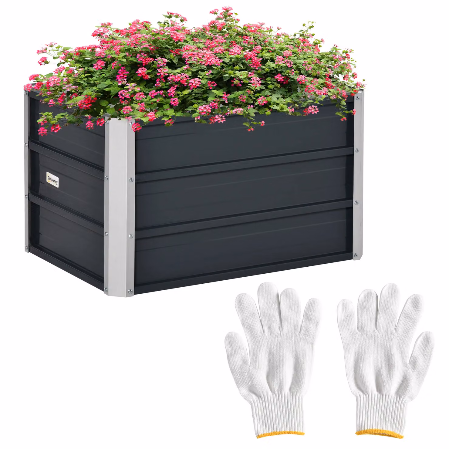 Outsunny Metal Raised Garden Bed for Vegetables, Herbs and Flowers, Anthracite Grey, W/D/H: 66 x 47 x 40 cm – 2